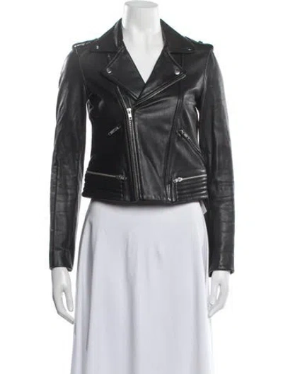 Pre-owned Maje Lamb Leather Biker Jacket In Black