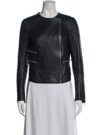 Pre-owned Maje Lamb Leather Biker Jacket In Blue