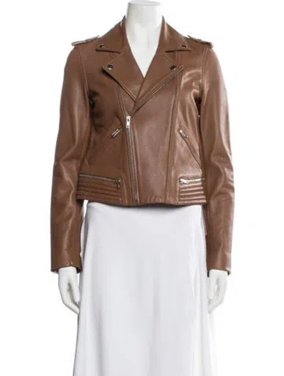 Pre-owned Maje Lamb Leather Biker Jacket In Brown