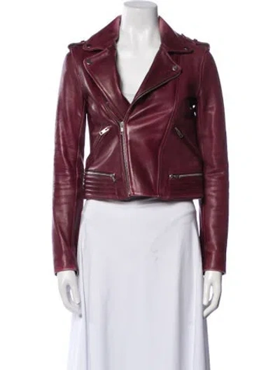 Pre-owned Maje Lamb Leather Biker Jacket In Burgundy