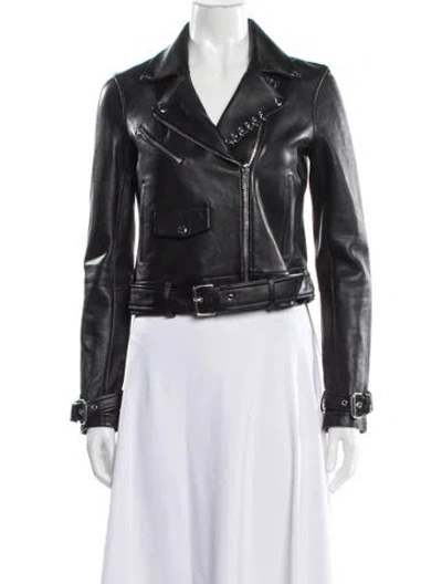 Pre-owned Maje Lamb Leather Biker Jacket In Gray