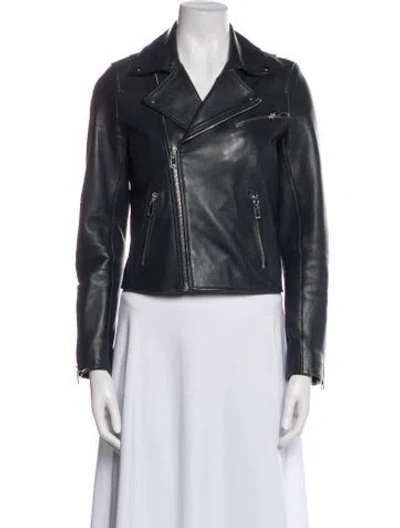 Pre-owned Maje Lamb Leather Biker Jacket In Gray