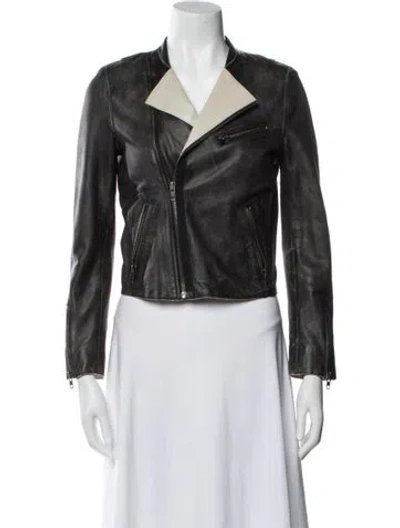 Pre-owned Maje Lamb Leather Biker Jacket In Gray