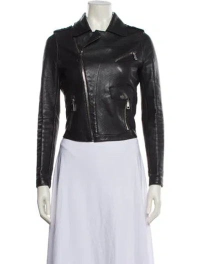 Pre-owned Maje Lamb Leather Biker Jacket In Gray