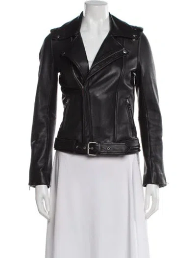 Pre-owned Maje Lamb Leather Biker Jacket In Gray