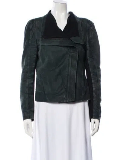 Pre-owned Maje Lamb Leather Biker Jacket In Green