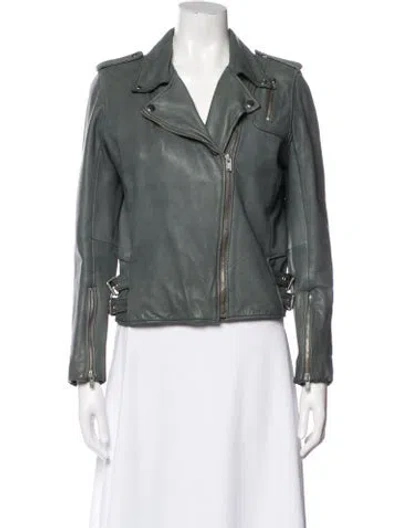 Pre-owned Maje Lamb Leather Biker Jacket In Green
