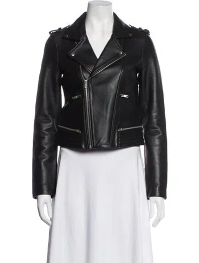 Pre-owned Maje Lamb Leather Biker Jacket In Green