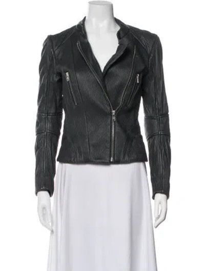 Pre-owned Maje Lamb Leather Biker Jacket In Grey