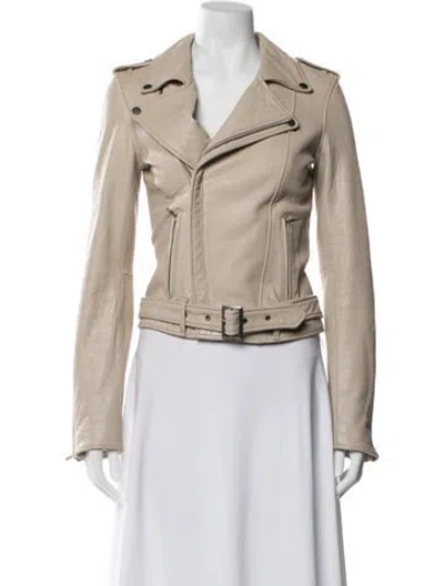 Pre-owned Maje Lamb Leather Biker Jacket In Grey