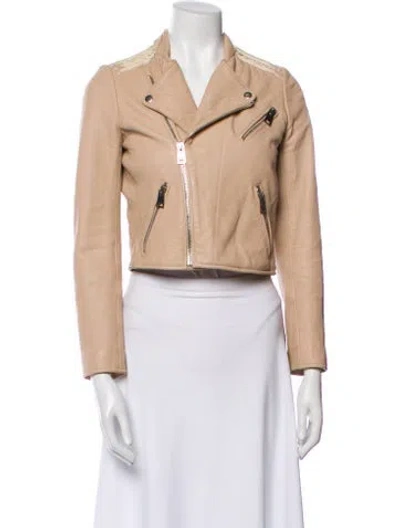 Pre-owned Maje Lamb Leather Biker Jacket In Neutral