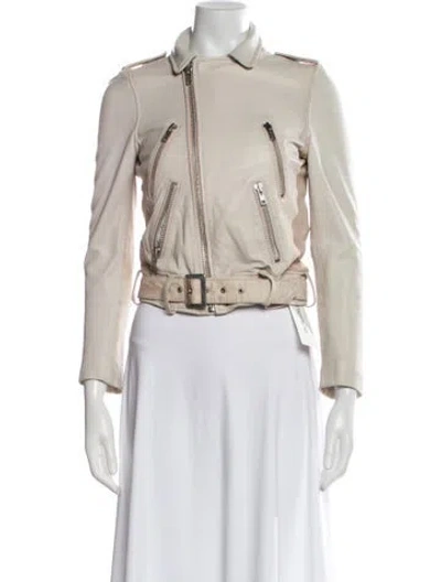 Pre-owned Maje Lamb Leather Biker Jacket In Neutral