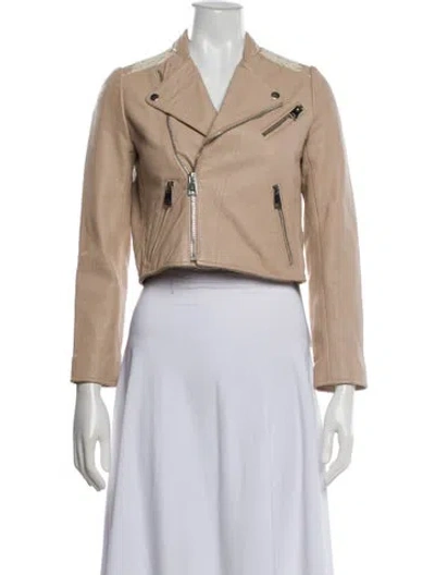 Pre-owned Maje Lamb Leather Biker Jacket In Neutral