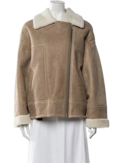 Pre-owned Maje Lamb Leather Biker Jacket In Neutral