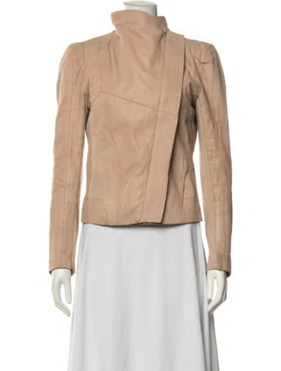 Pre-owned Maje Lamb Leather Biker Jacket In Neutrals