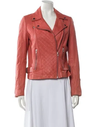 Pre-owned Maje Lamb Leather Biker Jacket In Orange