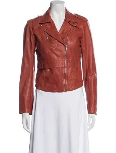 Pre-owned Maje Lamb Leather Biker Jacket In Orange