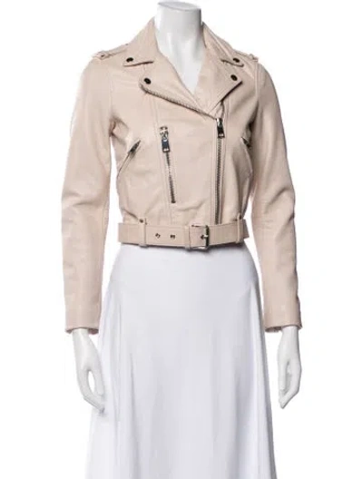 Pre-owned Maje Lamb Leather Biker Jacket In Pink