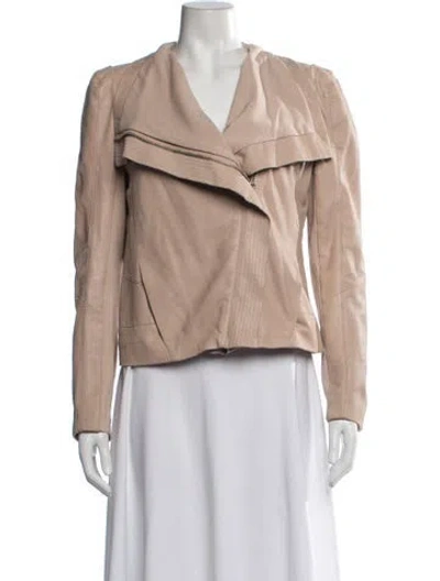 Pre-owned Maje Lamb Leather Biker Jacket In Pink