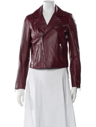 Pre-owned Maje Lamb Leather Biker Jacket In Red