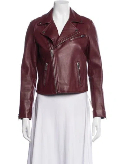 Pre-owned Maje Lamb Leather Biker Jacket In Red