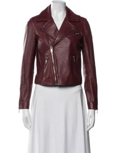 Pre-owned Maje Lamb Leather Biker Jacket In Red