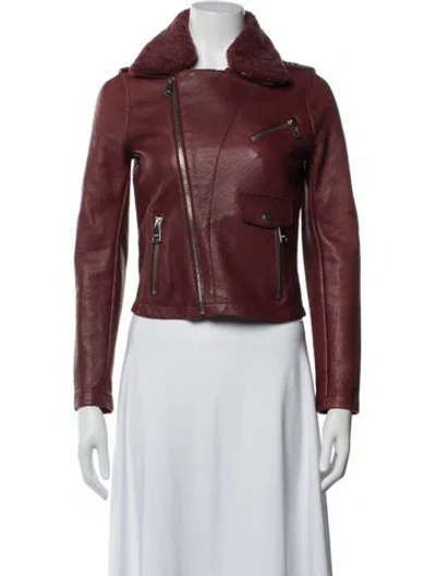 Pre-owned Maje Lamb Leather Biker Jacket In Red