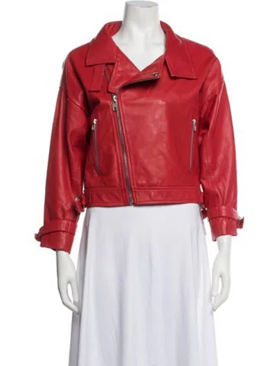 Pre-owned Maje Lamb Leather Biker Jacket In Red