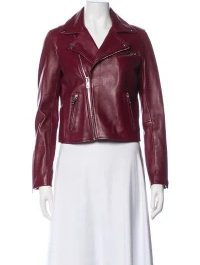 Pre-owned Maje Lamb Leather Biker Jacket W/ Tags In Red