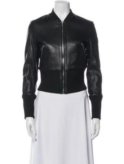 Pre-owned Maje Lamb Leather Bomber Jacket In Black