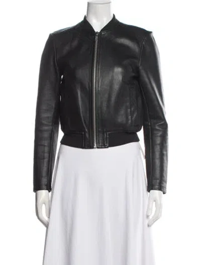 Pre-owned Maje Lamb Leather Bomber Jacket In Black/grey