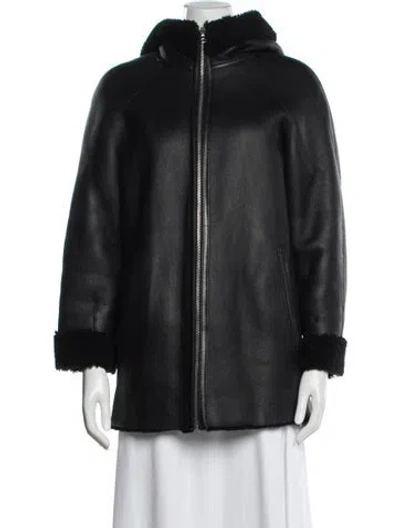 Pre-owned Maje Lamb Leather Coat In Black