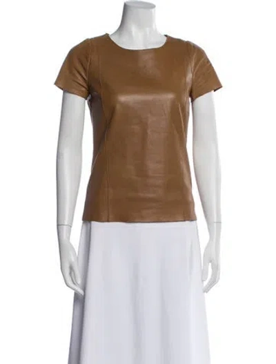 Pre-owned Maje Lamb Leather Crew Neck Top In Brown