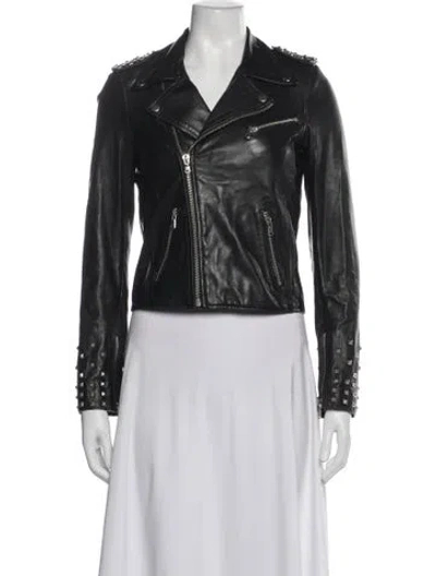Pre-owned Maje Lamb Leather Fur Jacket In Black