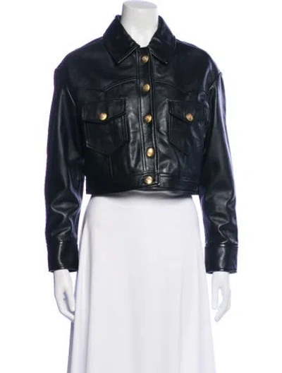 Pre-owned Maje Lamb Leather Jacket W/ Tags In Blue