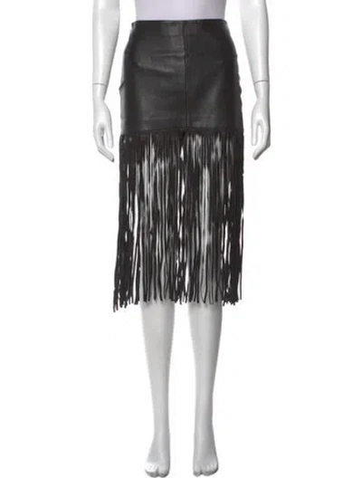Pre-owned Maje Lamb Leather Midi Length Skirt In Black