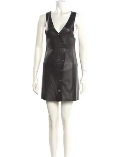 Pre-owned Maje Lamb Leather Mini Dress In Black