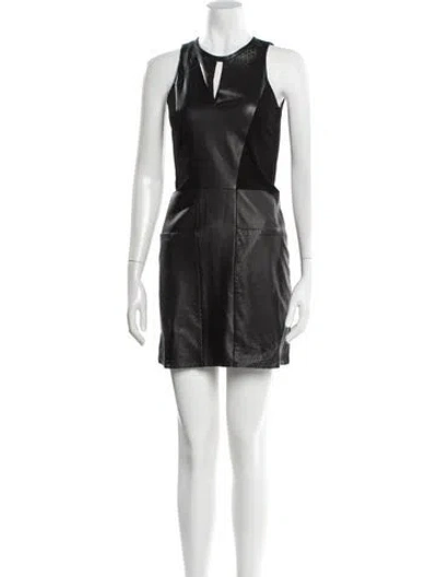 Pre-owned Maje Lamb Leather Mini Dress In Black