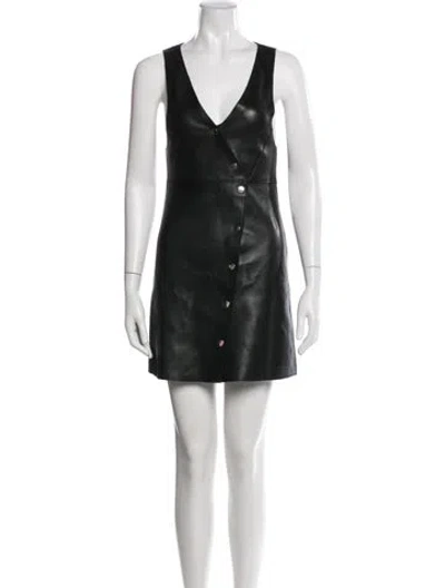 Pre-owned Maje Lamb Leather Mini Dress In Black