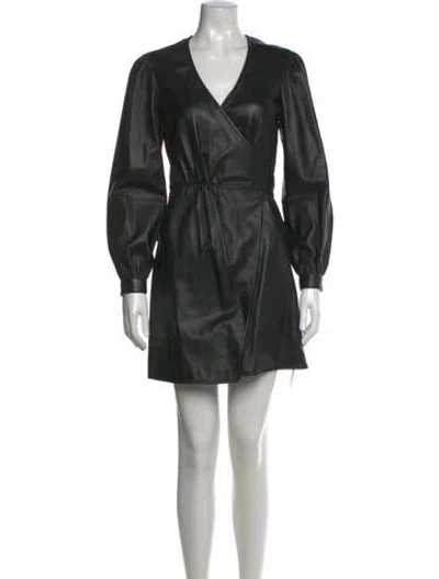 Pre-owned Maje Lamb Leather Mini Dress In Black