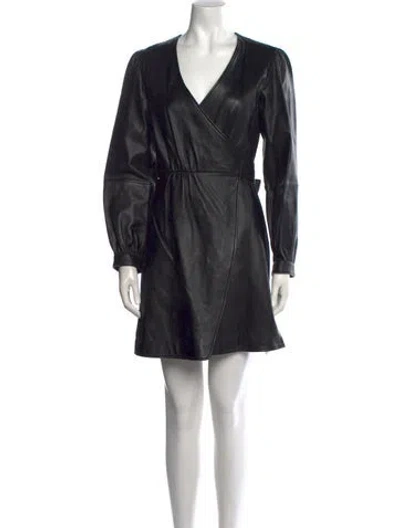 Pre-owned Maje Lamb Leather Mini Dress W/ Tags In Black