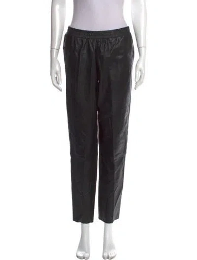Pre-owned Maje Lamb Leather Straight Leg Pants In Black