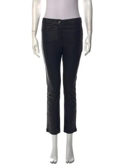 Pre-owned Maje Lamb Leather Straight Leg Pants In Black