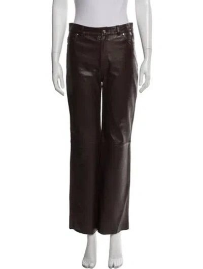 Pre-owned Maje Lamb Leather Wide Leg Pants In Brown