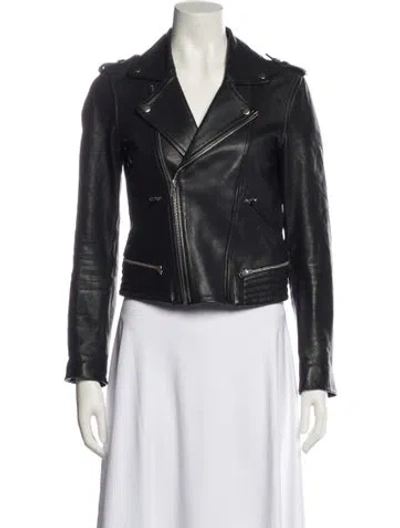 Pre-owned Maje Lambskin Biker Jacket In Black
