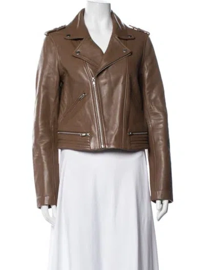 Pre-owned Maje Lambskin Biker Jacket In Brown