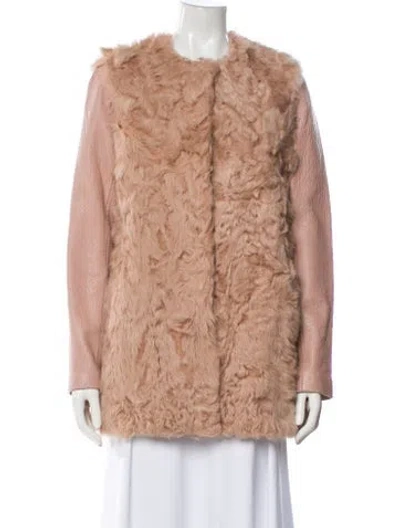 Pre-owned Maje Lambskin Faux Fur Coat In Pink