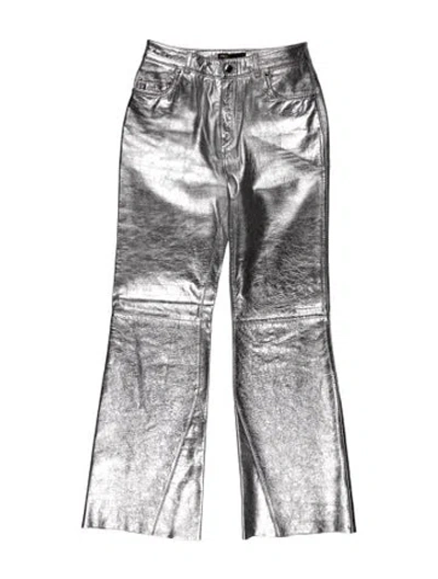 Pre-owned Maje Lambskin Straight Leg Pants In Silver