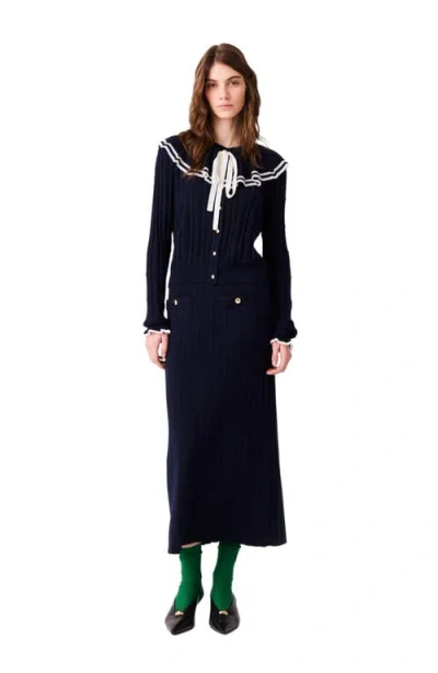Maje Layered Cape Cardigan In Navy
