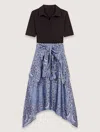 Maje Layered-effect Patterned Dress In Blue Bandana Print